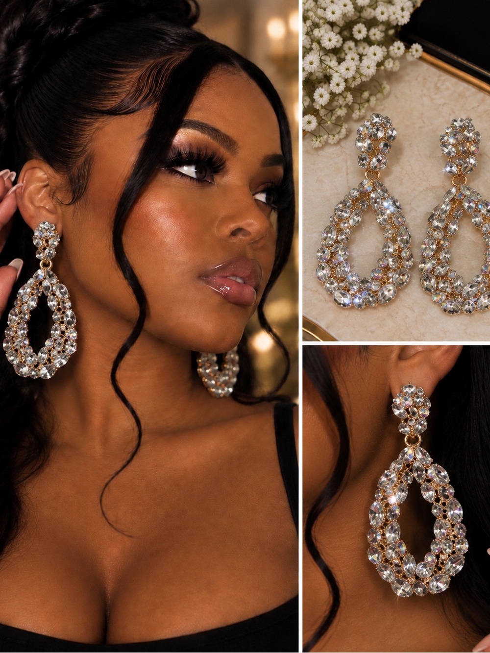 Fashion Jewelry Gold and Clear Crystal Teardrop Earrings